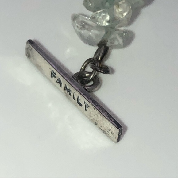 Vtg Sterling & Aquamarine Stone Beaded Bracelet w ‘ Family ‘ Toggle Clasp 7” - Picture 4 of 7